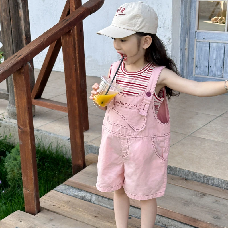 

New Arrival Children Clothes Baby Girls Pink Denim Overalls Solid Brief Style Toddler Korean Girls Casual Jumpsuits