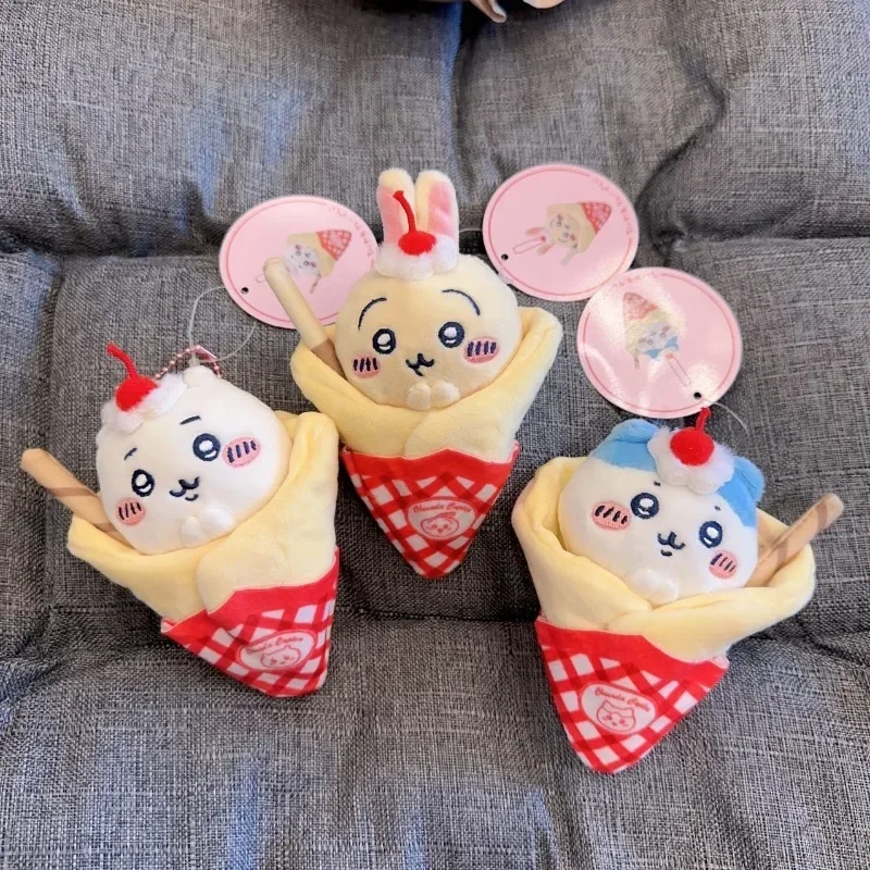 Anime Chiikawa Crepe Series Hachiware Kawaii Ice Cream Cone Cake Skin Plush Doll Usagi Girl Bag Pendant Keychain Decoration Gift