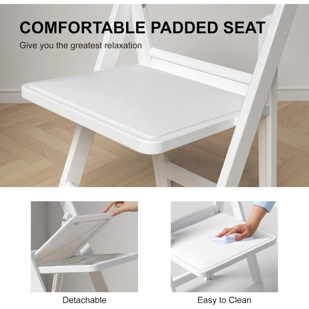 Padded Seat White Folding Chairs, Lightweight and Comfortable for Weddings, 12 Pack Resin Chairs with Easy Folding Feature