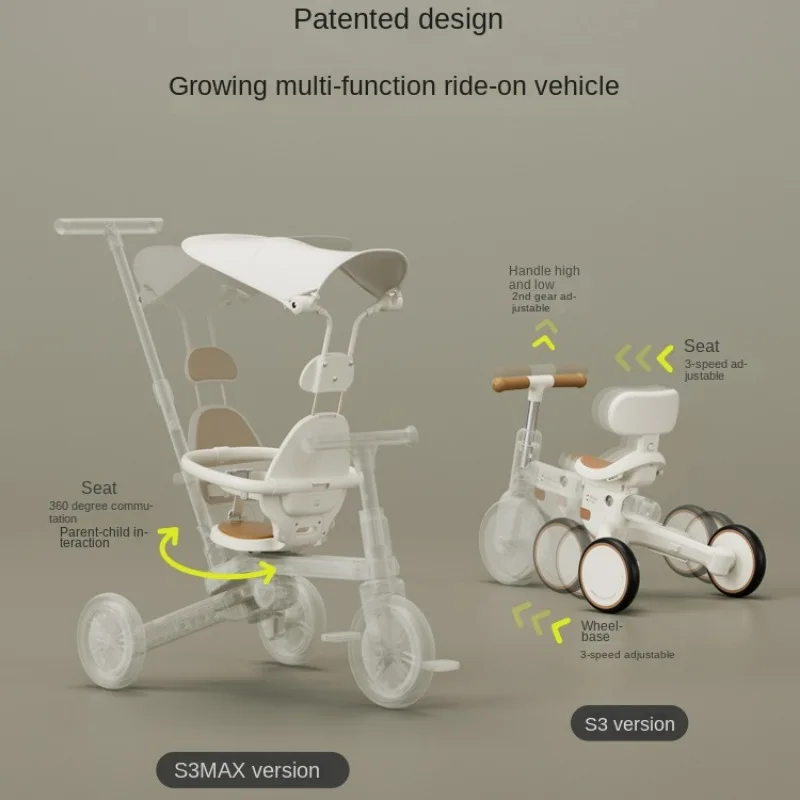 Triciclos multifuncionales para niños de 1 a 3 años, plegables con toldo, cochecitos de tres ruedas, coche de equilibrio, triciclo para bebé