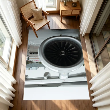 Airplane Jet Engine Aviation Photograph Carpet Flooring, Aircraft Enthusiast Non-Slip Area Rug for Living Room Bedroom Home Decor