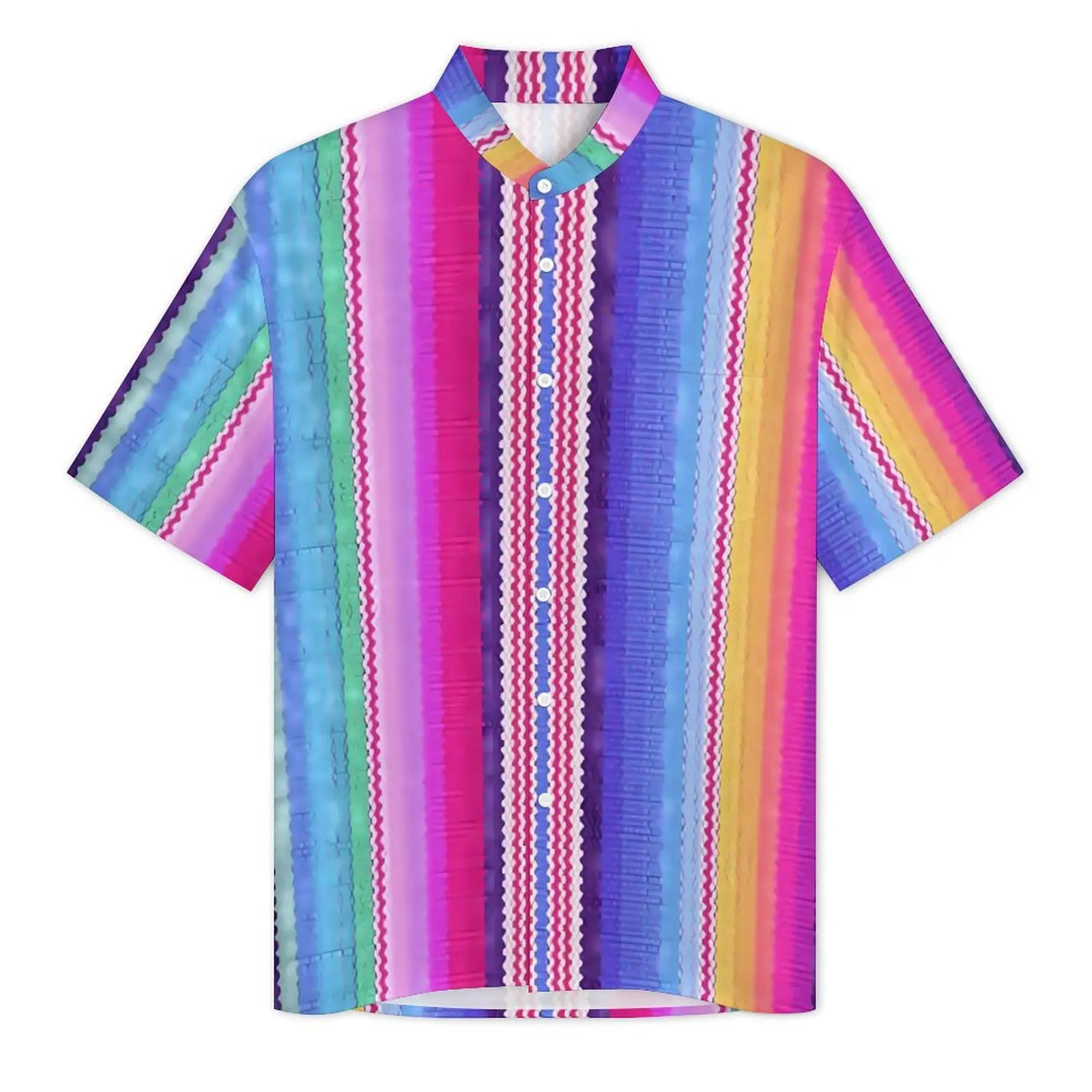 Rainbow Striped Casual Shirt Colorful Print Vintage Summer Shirts Male Short Sleeves Beach Breathable Pattern Oversized Blouses