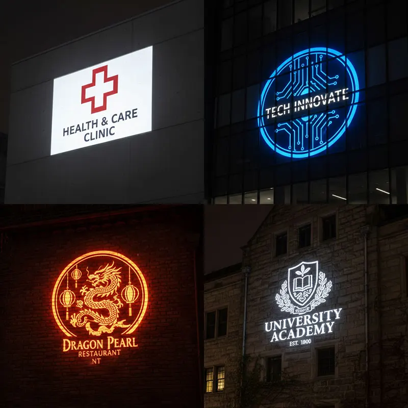 

300W-400W High-Power Custom Logo Gobo Projector IP67 Waterproof Outdoor Wall Advertising Light for Storefront & Building Facade