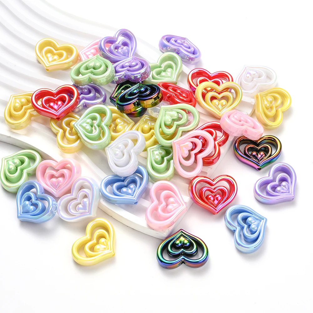 10Pcs Hollow Three Floors Love Heart Beads Focal Beads Diy Supplies for Pens Jewelry Making Hairpin Handmade Diy Accessories