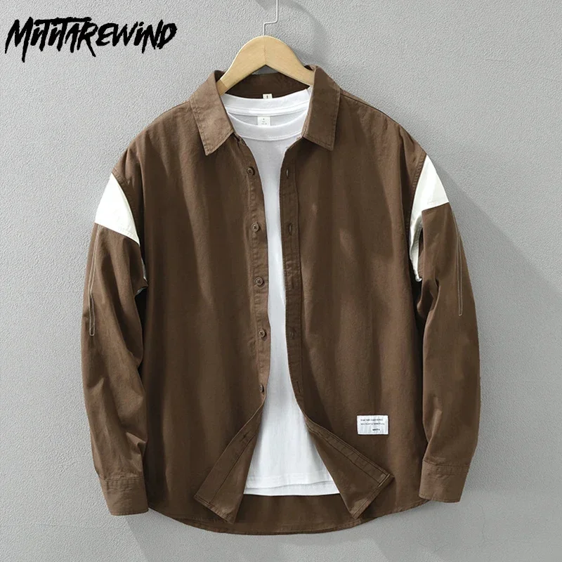 

Japanese Style New Mens Long Sleeve Shirts Casual Workwear Men Loose Tops Pure Cotton Clothes Patchwork Shirt Fashion Streetwear