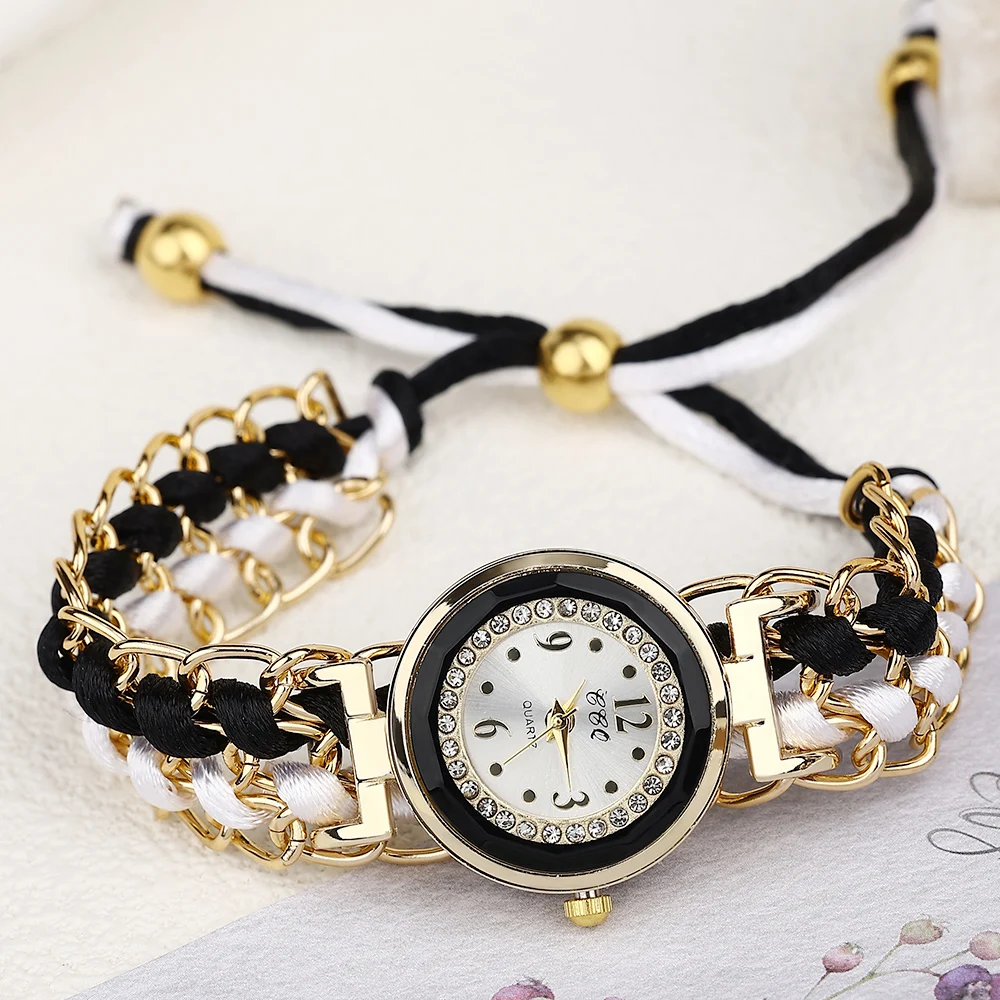 Summer Casual Fashionable Adjustable Woven Strap Quartz Bracelet Watches for Women