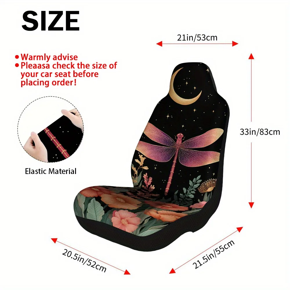 Set Of 2, Featuring A Moonlit Dragonfly And Floral Design Car Seat Covers – Chic And Long-Lasting Complete Set For Two Front Sea