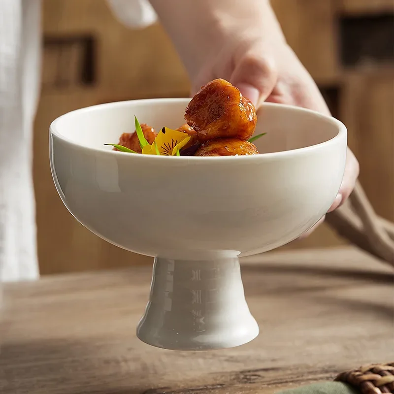 Home Soup Bowl, Solid Color Ceramic High Footed Bowl, Cold Dish Plate, Tableware, Dessert Bowl, Restaurant Display Plate