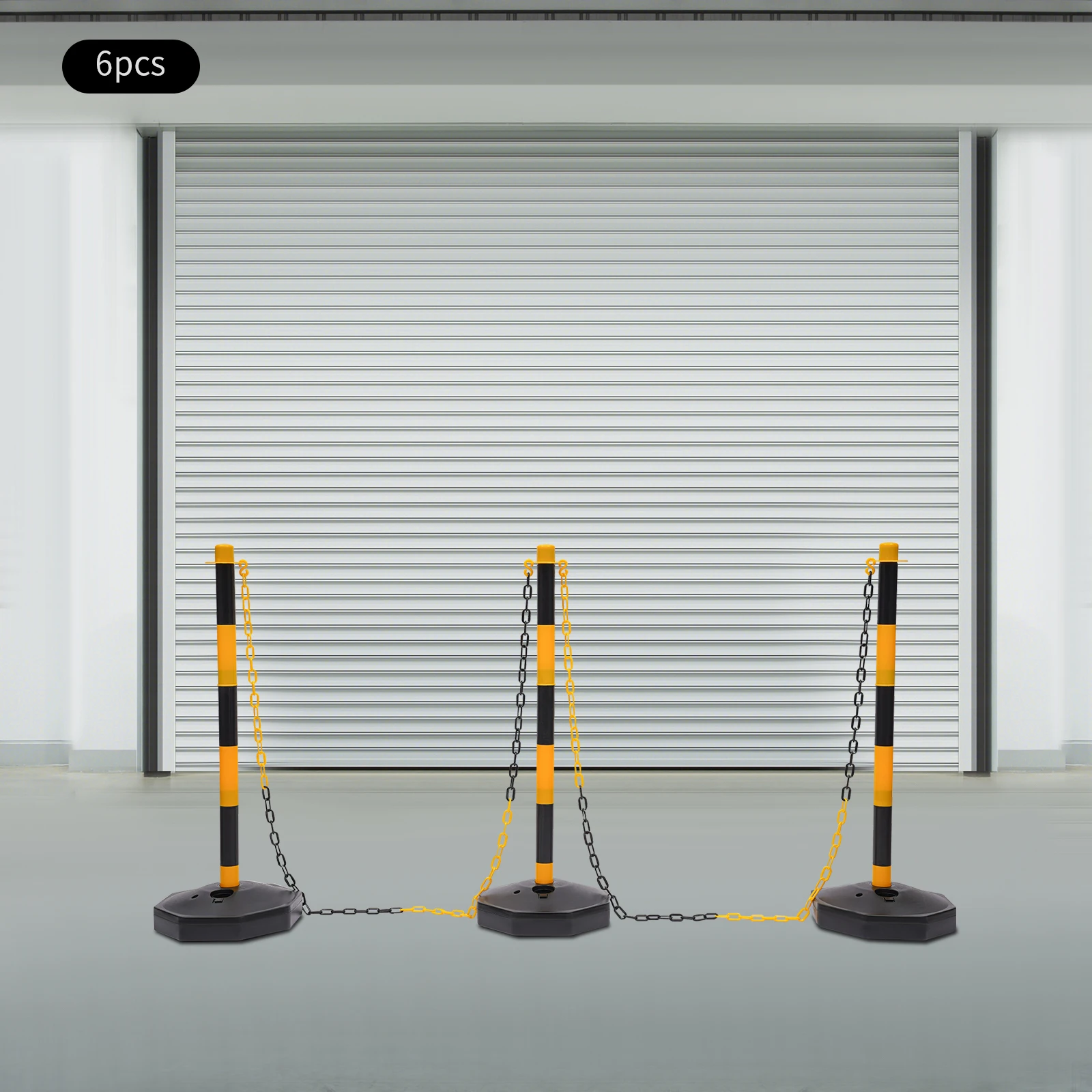 6Pcs Safety Warning Bollard Parking Pole Safety Traffic Bollard Post Fillable Base 2m Chain for Traffic/Pedestrian Control