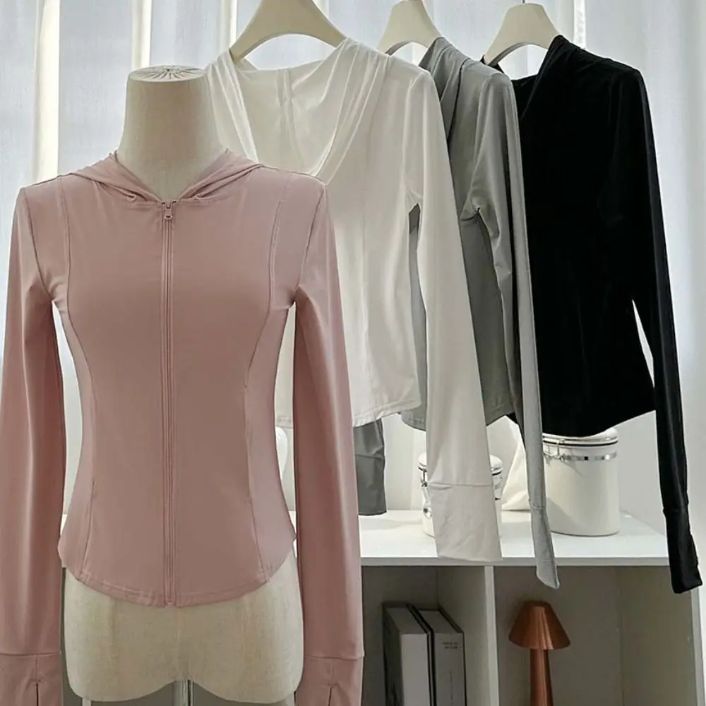 

Anti UV Summer Sunscreen Hoodie Long Sleeve Solid Color Quick Dry Jacket Women Breathable Shirt Sun Protection Coats Sports