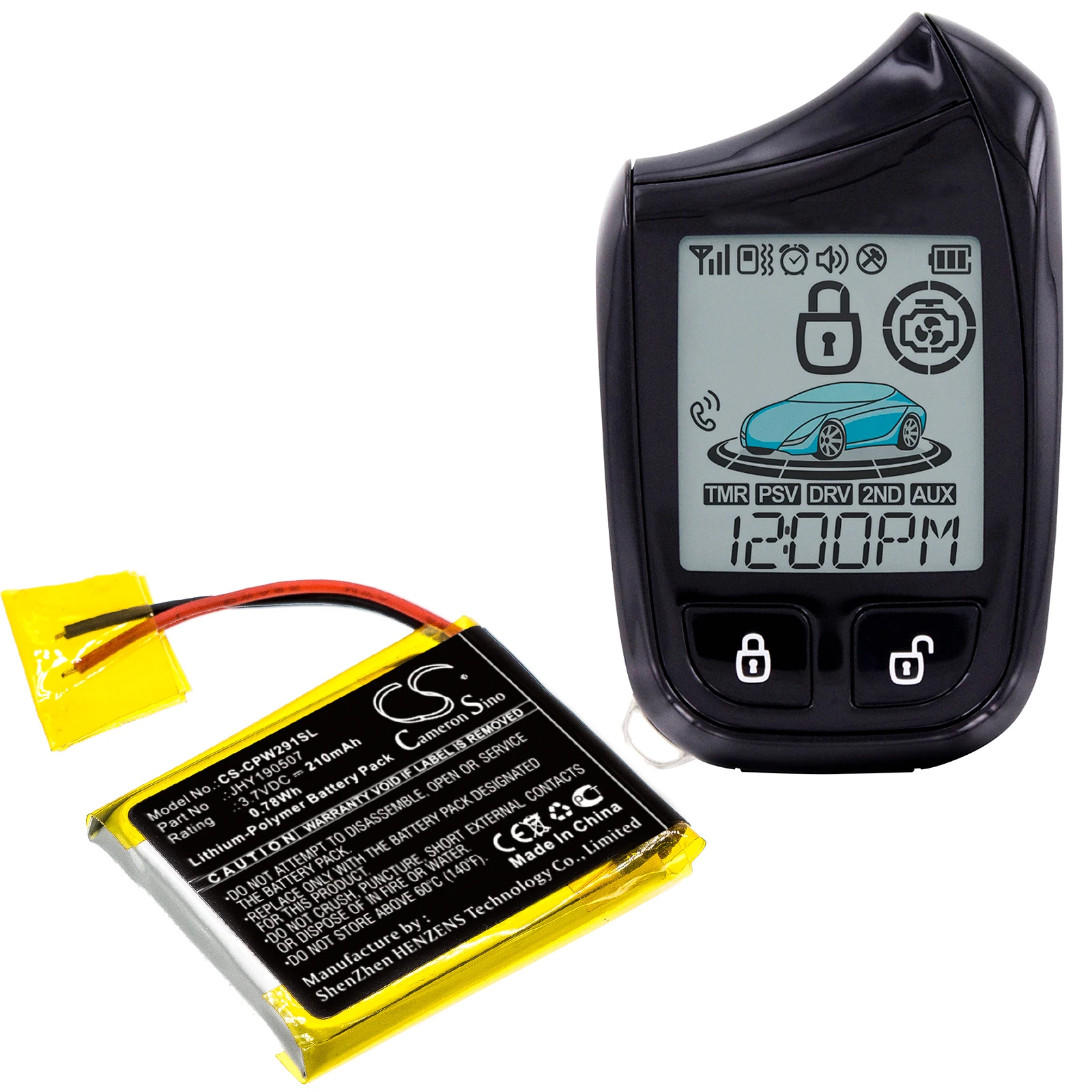 Cameron Sino Remote Start and Entry Systems Battery For Compustar:2W901R-SS,JHY190507,--210mAh / 0.78Wh--Li-Polymer--3.70V