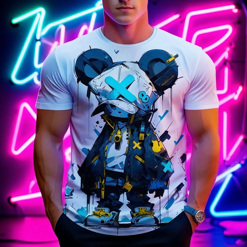 

2025 New Men's Cartoon Machine Panda Short Sleeve Quick Drying Sports T-shirt Comfortable Breathable Sweat Absorbing T-shirt Top