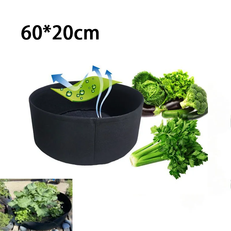 60*20cm Growing Bags Fabric Garden Raised Bed Round Planting Container Grow Bags Black Fabric Planter Pot For Plants Nursery Pot