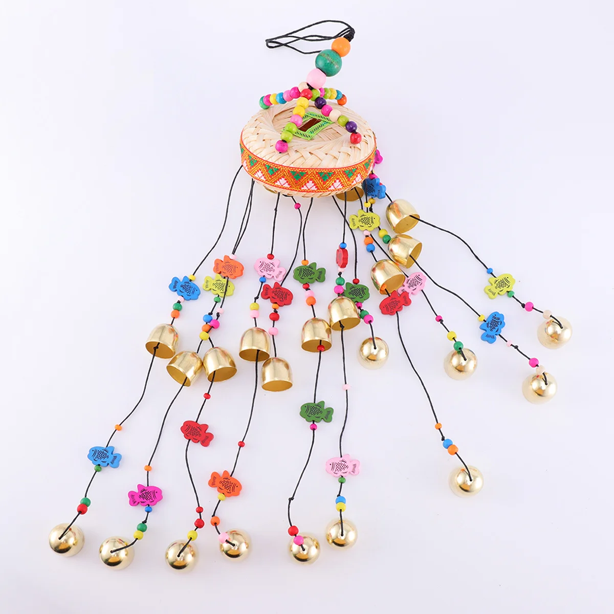 

Ethnic Style Knitting Drum Wind Chime Hanging Copper Bell Pendant Colorful Random Brim Home Decoration Wind Chimes Melodious