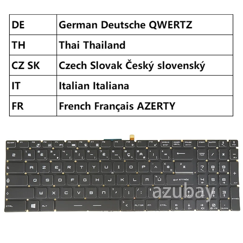 

Czech Slovak French AZERTY Italian Thai German Keyboard For MSI WS63 7RK 8SJ 8SK 8SL 8SK 8SL(vPro) V143422GK V143422GK2