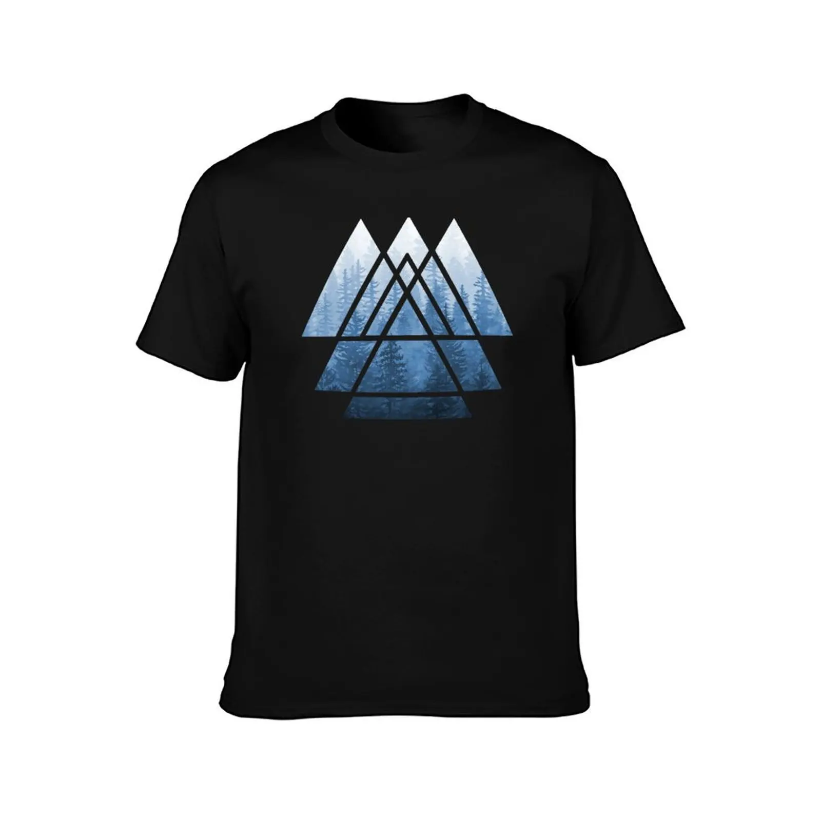 Sacred Geometry Triangles - Misty Forest Blues T-Shirt Soft Anti-Shrink Cotton Tee T-Shirt