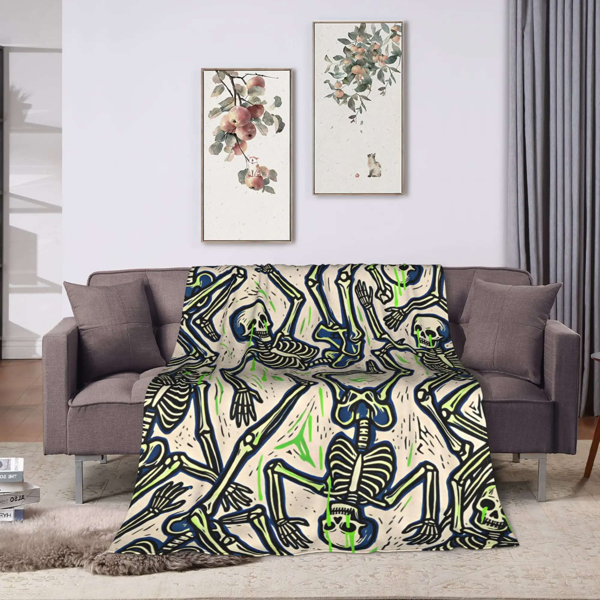 Colorful Dancing Skeleton Seamless Pattern Warm Comfy Blanket  Funny Plane Travel Throw Blanket Outdoor Bedspread Sofa Bed Cover