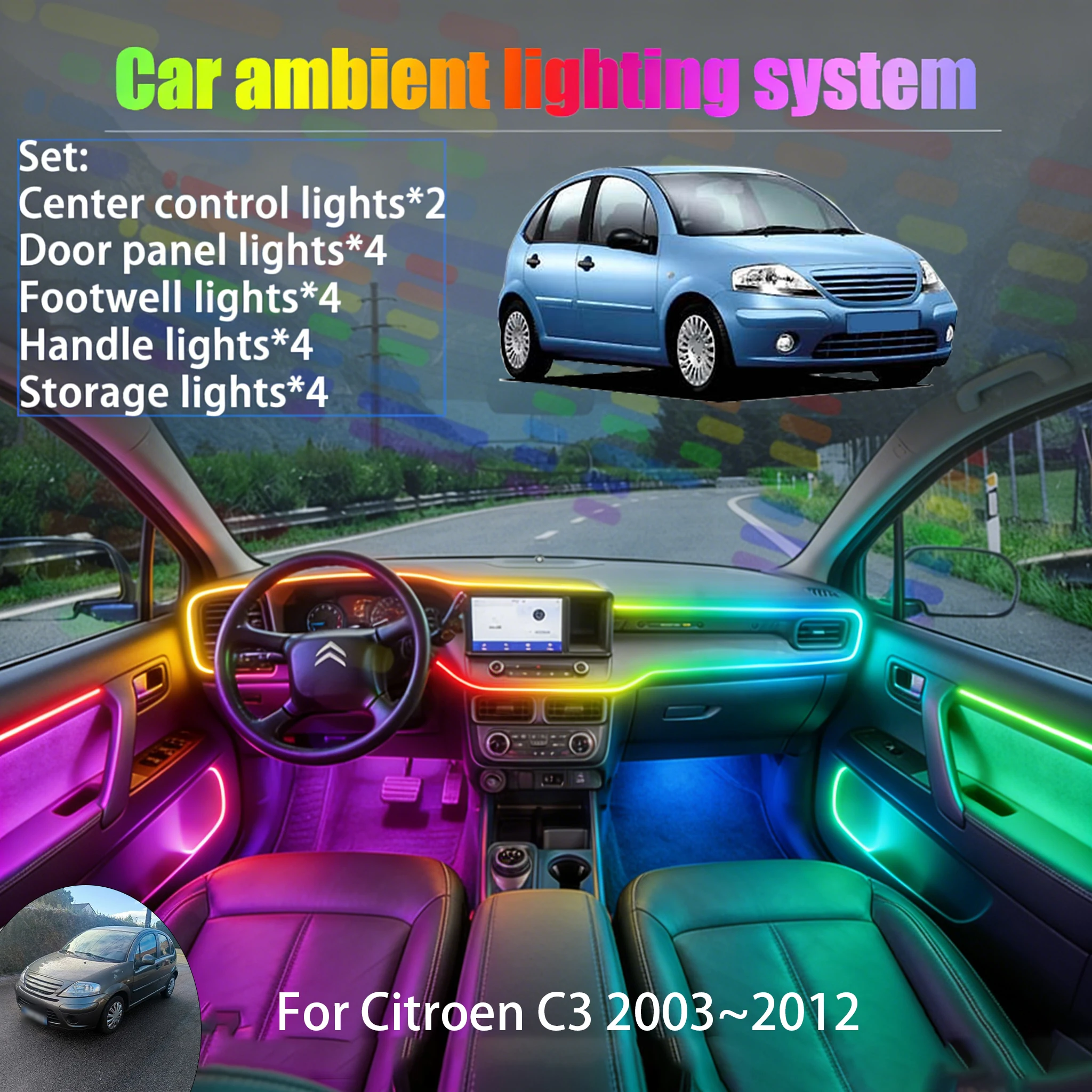 

Для Citroën C3 2003~2012 FC FN 2/18: Комплект светодиодной подсветки салона и багажника (2/18 LED), USB RGB, с эффектом бегущих огней, автозапчасти
