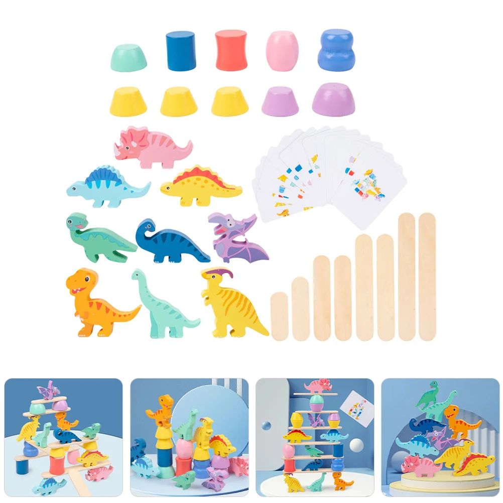 

Dinosaur Building Blocks Toys Stacking Wood Cartoon Plaything for Toddlers Color Balance Paper Card Puzzle Games