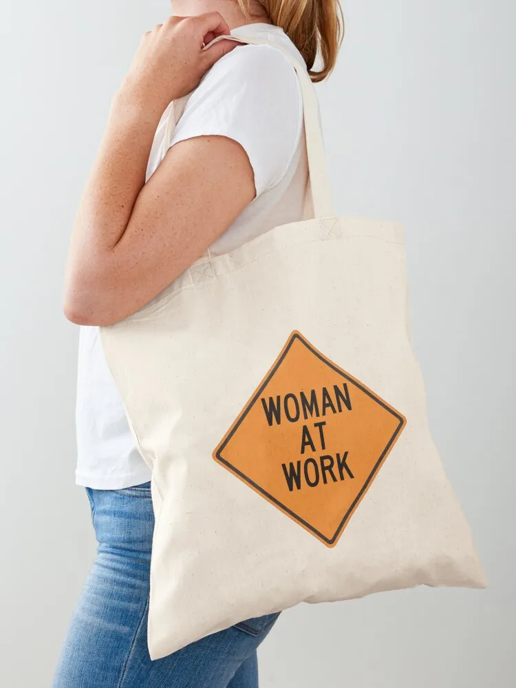 Woman At Work Warning Construction Sign Tote Bag Fabric bag Beach bag Large bags for women