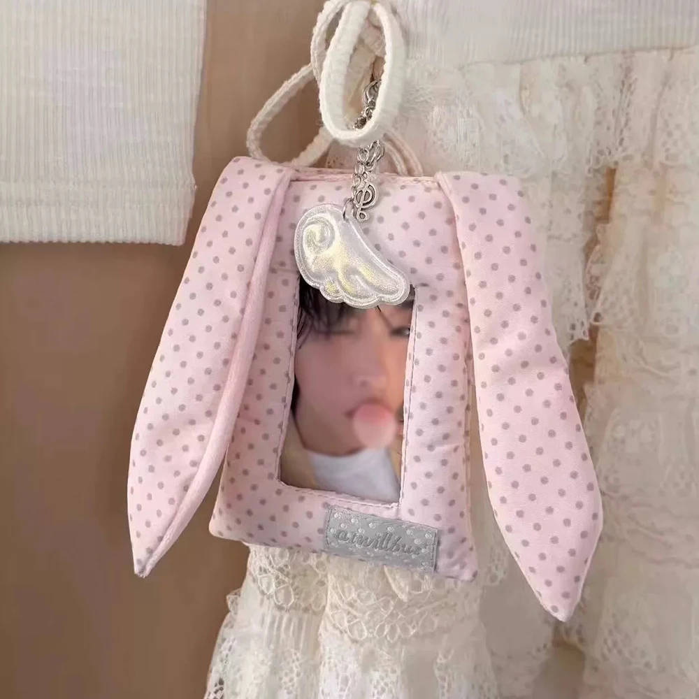 Rabbit Ear Card Cover High Beauty 3-inch Small Card Storage Bag Pendant, Ins Style Fabric ID Star Photo Protection Cover