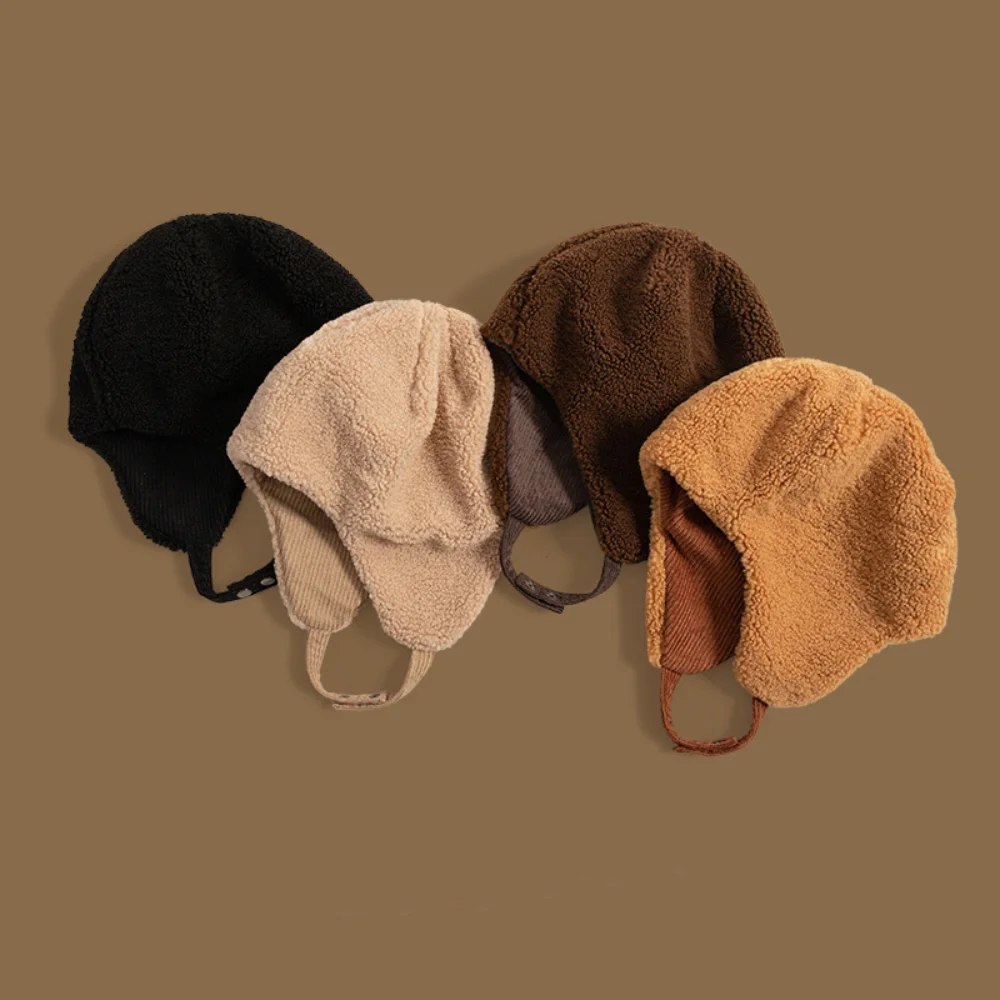 High Quality Thickened Skiing Cap Double Sided Wearable Fleece Corduroy Bomber Hats Windproof Warm Winter Hat Unisex