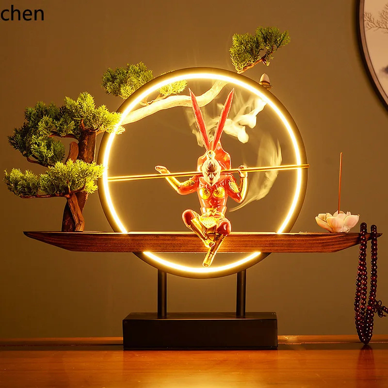 Cz monkey king ornament chinese style office club living room entrance zen decoration sun wukong fighting to defeat the buddha