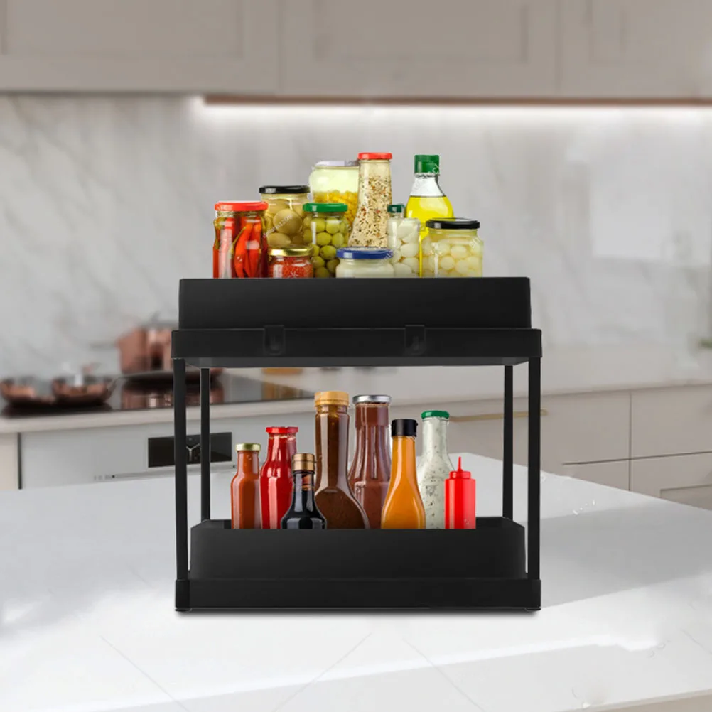 

able Sink Storage Rack 2 Tier ABS Telescopic Drawer Kitchen Under Sink ganizer Pull Out Shelf Retractable Holder
