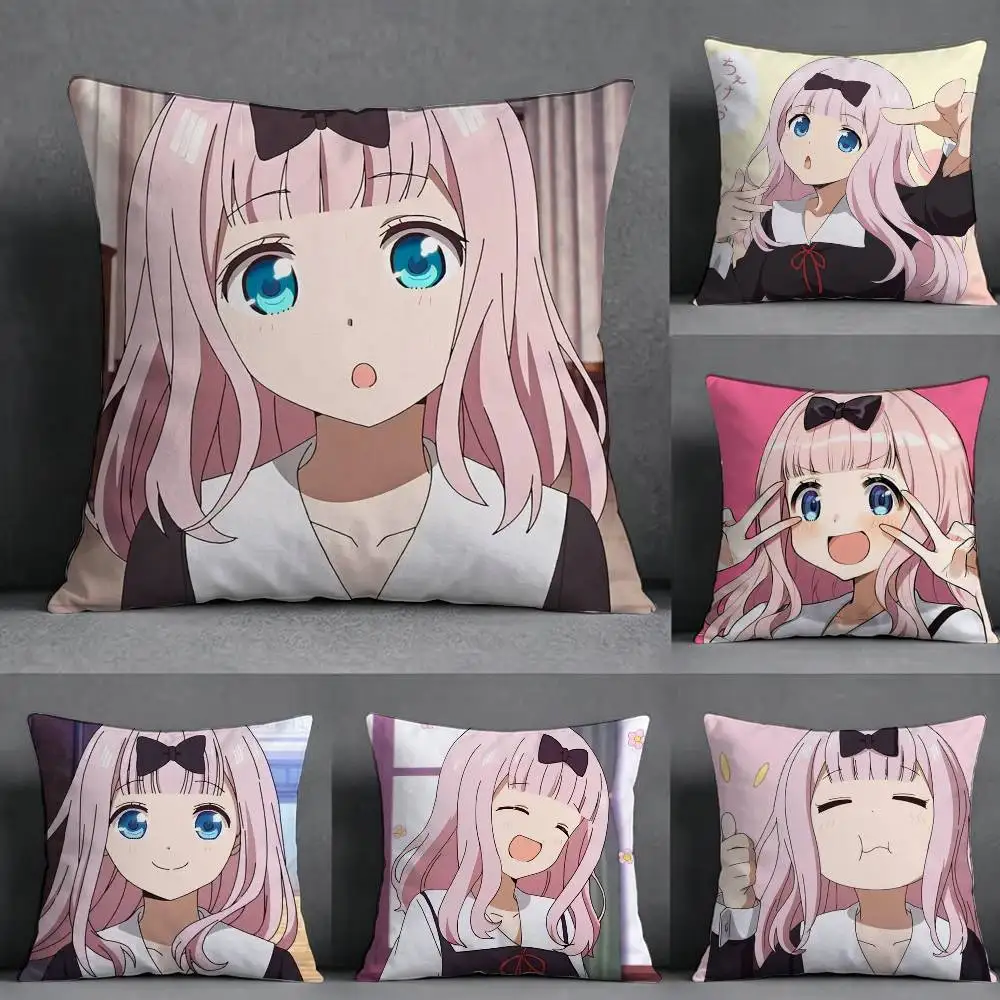 Anime Chika Fujiwara Pillow Case Square Double-Sided Sofa Cushion Cover Bedroom Bedside Pillow