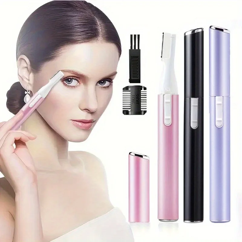 ماكينة تشذيب الحواجب الكهربائية للسيدات مزودة بفرشاة تنظيف ومشط وهي أداة تجميل شخصية متعددة الوظائف