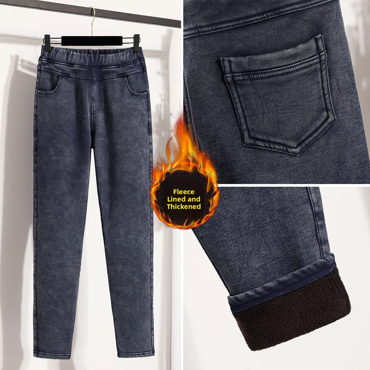 المرأة الشتاء Thiened Fce اصطف مرونة الخصر عالية الخصر السراويل الطويلة بناطيل كاجوال ملابس خارجية دافئة مريحة هارلان P...