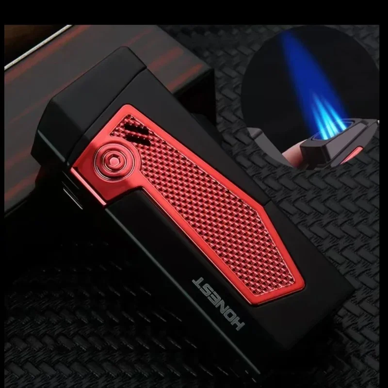 Honest Multi-functional Four-fire Turbo Jet Blue Fire Lighter for Cigarettes and Cigars Windproof Lighter for Men Exquisite Gift