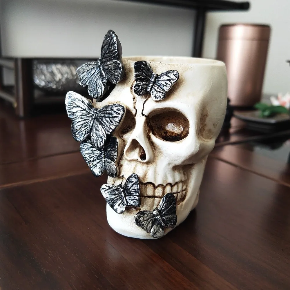 Gothic Butterfly Skeleton Statue Home Decorations Vase Flower Pot Funny Large Capacity Halloween Skull Ornaments Home