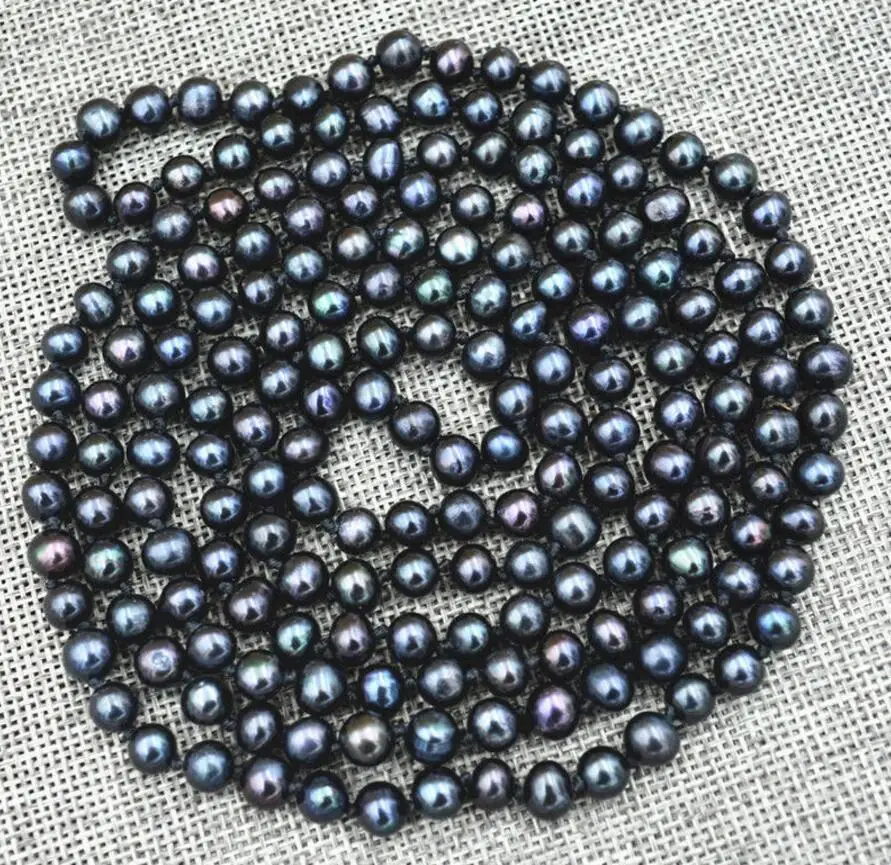 

stunning 8-9mm round black green pearl necklace 48inch