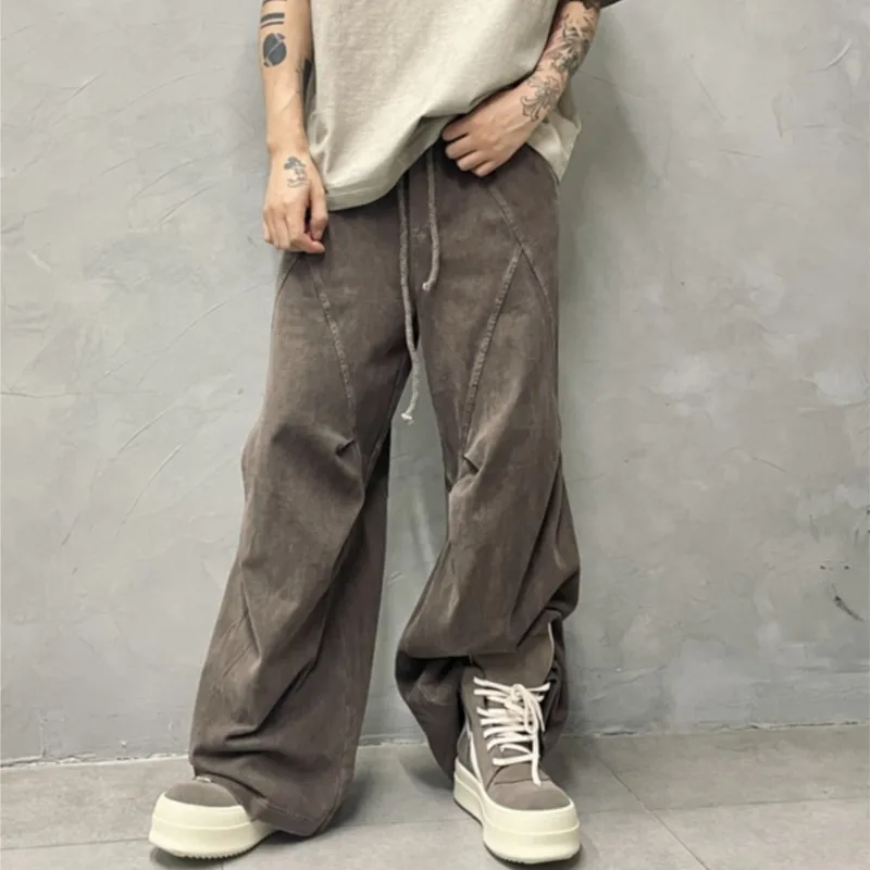 High Quality Design Sense Heavy Industry Profile Stitching Washed-out Vintage Casual Pants Men's  Trendy Loose Wide-Leg Pants