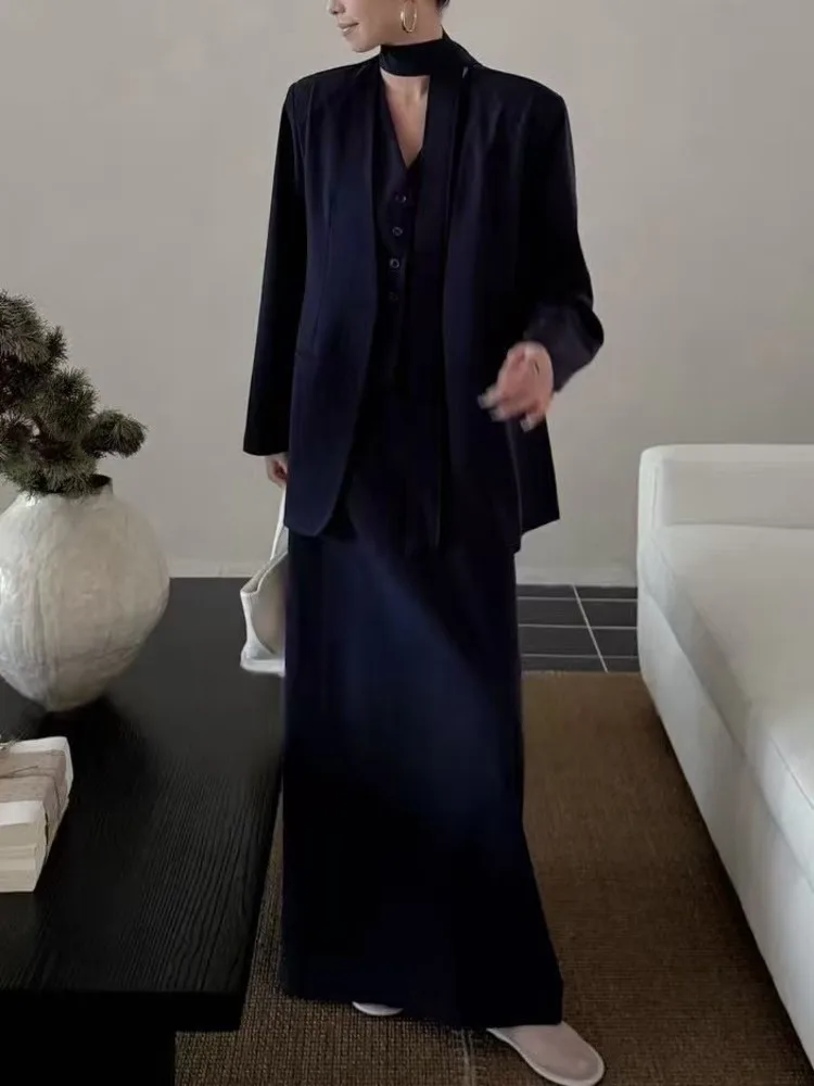 KWTX 2025 أوائل الخريف المتطورة 3 قطعة مجموعة النساء الشكل رياضية أنيقة ملابس أنيقة الخامس الرقبة سترة سترة تنورة مع حزام #6