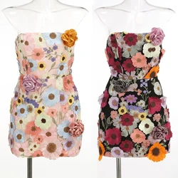 Women's 3D Floral Embroidery Backless Sleeveless Mini Dress Self Tie Evening Gown Elegant Short Dress for Party Cocktail Wedding