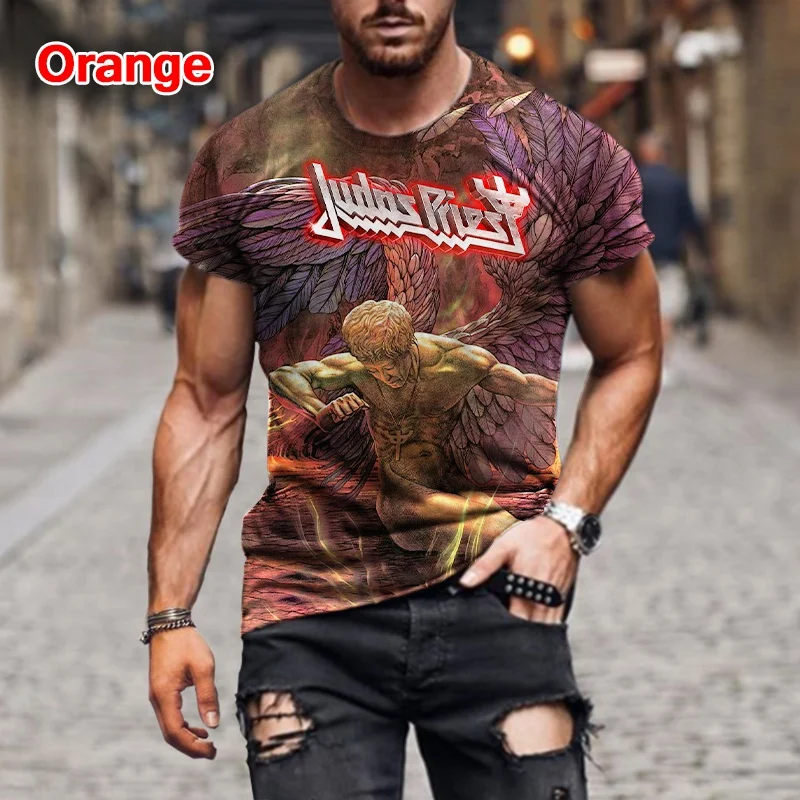 Fashion Hip Hop Rock Judas Priest Band 3D Printed T shirts For Men Casual Street Trend Short Sleeve T-shirt Large Size Clothing