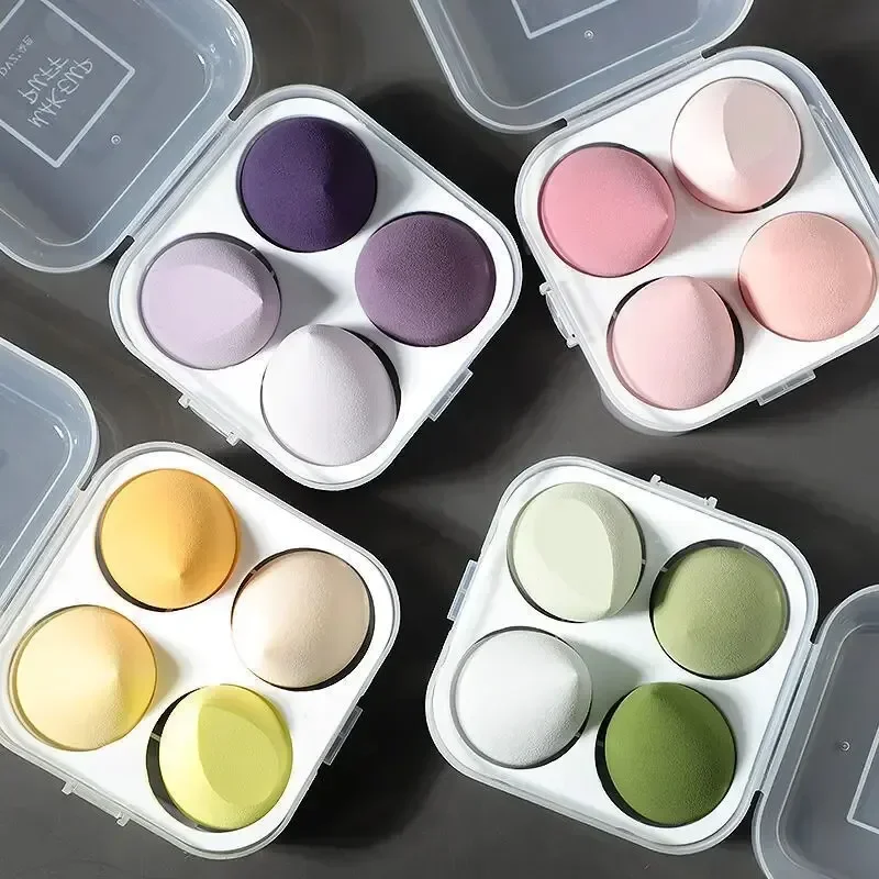 4pcs/setEgg-shaped Makeup Sponge, Non-powder-absorbing, Ultra-soft, Wet & Dry, Boxed