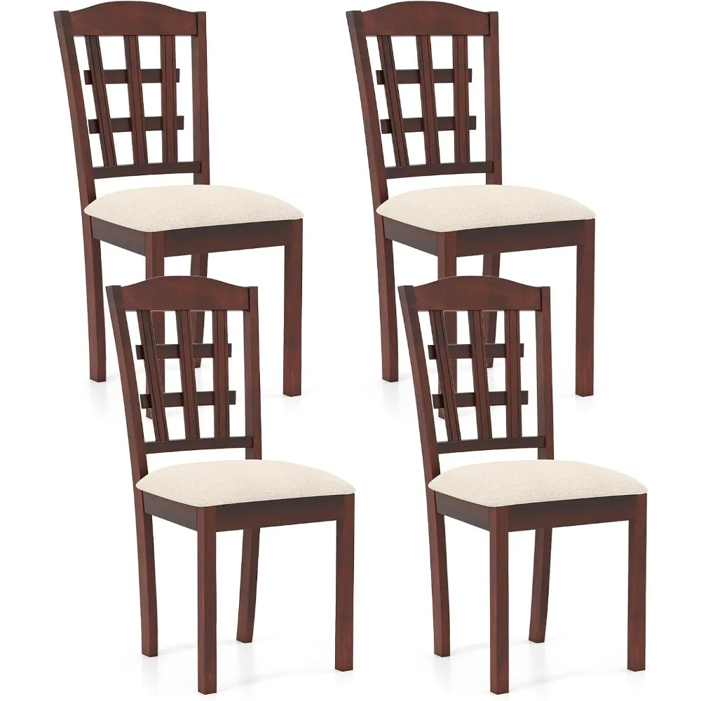 طقم كراسي طعام خشبية مكون من 4 قطع، كراسي جانبية للمطبخ في المزرعة مع مقعد مبطن ومسند ظهر مريح، وكراسي طعام منجدة #1