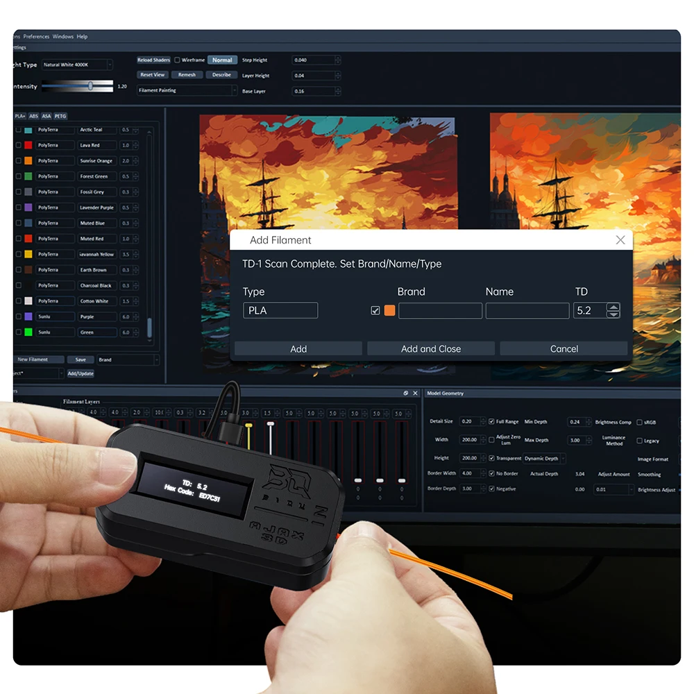 빅트리텍 TD1s 필라멘트 헥스 컬러 코드, TD 값 빠른 판독, OLED 디스플레이 실시간 피드백, Hue Forge 3D 프린터용
