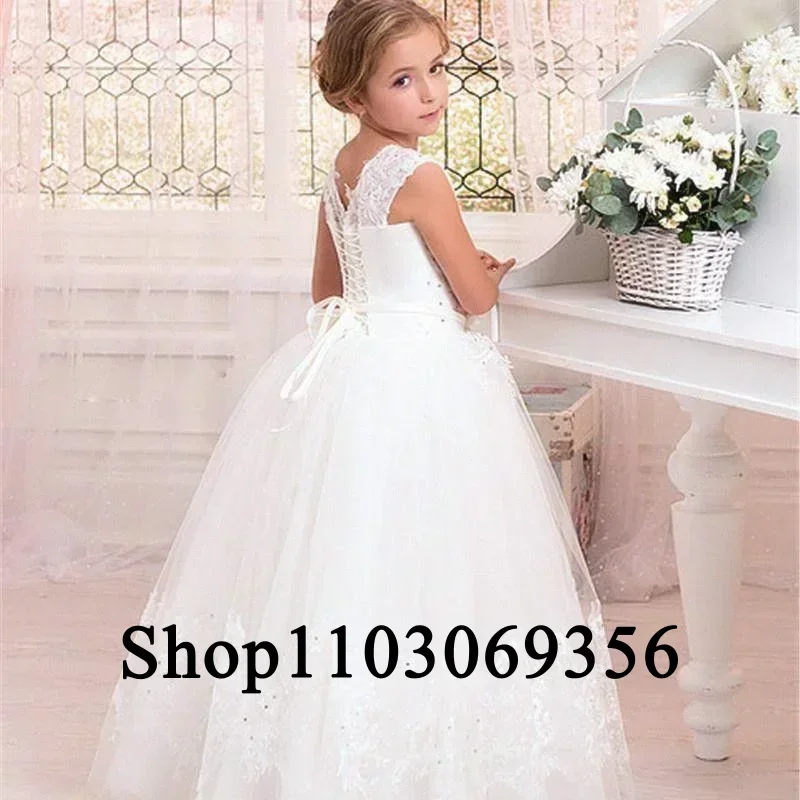 Custom Made Flower Girl Dresses A-LINE Lace Sleeveless Floor-Length Princess Dress for Wedding Bridesmaid First Communion Gown