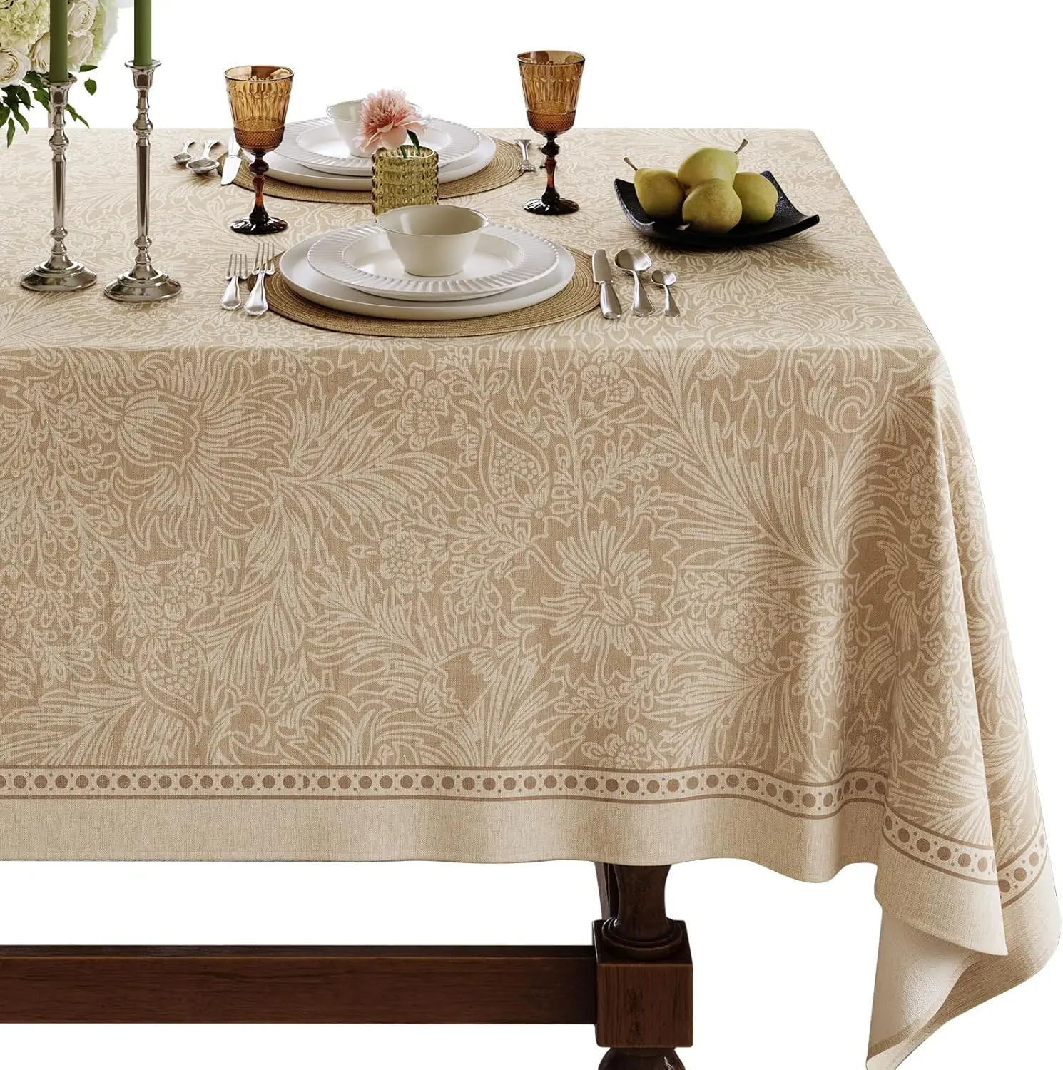 

Французская льняная скатерть прямоугольная, винтажная с цветочным узором, бежевая, водонепроницаемая, для пикника, ужина, вечеринки