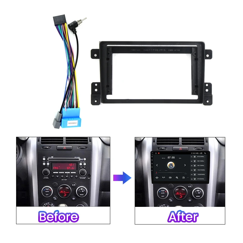 2 DIN Car Radio Fascia Adapter for Suzuki Grand Vitara 2005 - 2015 Panel 9inch Dash Mounting Frame Cable Kit Optional Accessory