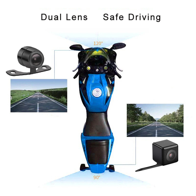 Benutzerdefinierte Marke Motorrad Auto Dashboard Kamera 720P Auto Fahrzeug Cam IP68 Wasserdichte DVR Recorder Dual Objektiv Fahrrad Kamera motorrad