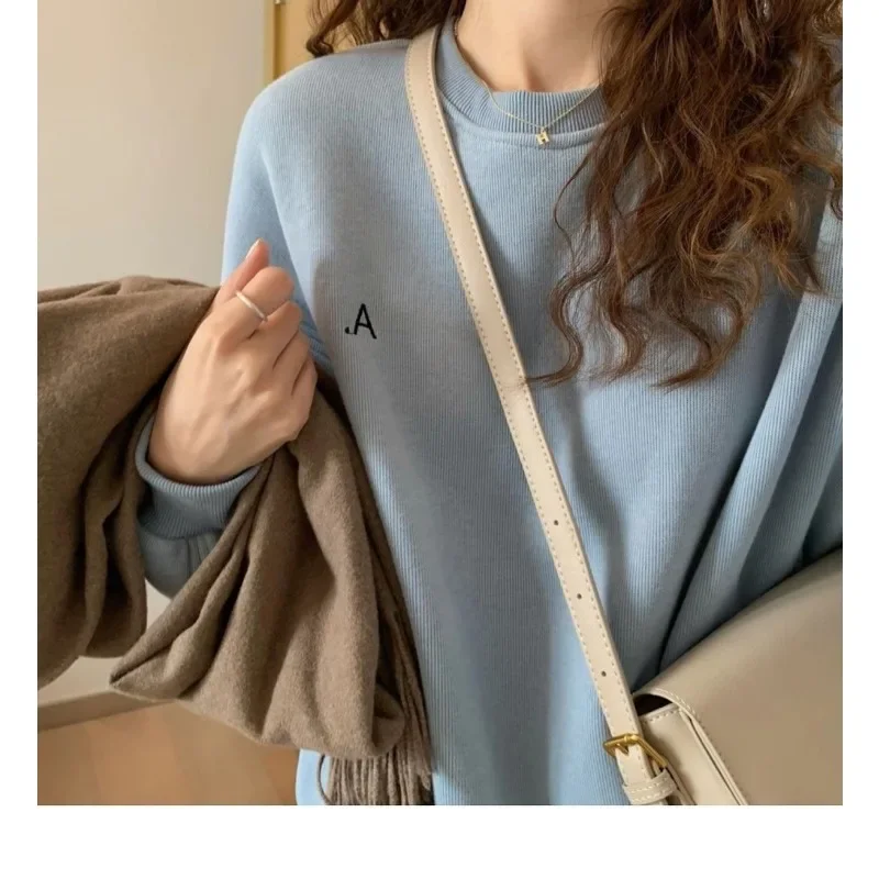 

Утолщенная свободная универсальная куртка в корейском стиле с длинными рукавами, модная осенне-зимняя бархатная толстовка с круглым вырезом для женщин