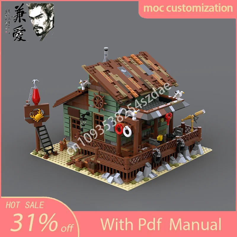 Nuevo 1394 Uds. Moc tienda de pesca antigua arquitectura modelo bloques de construcción DIY montaje creativo ladrillos niños regalo de vacaciones