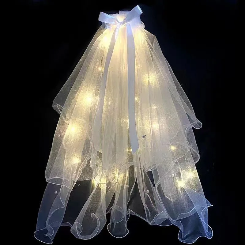LED Braut Hochzeit Schleier leuchten Brautschleier mit Haarspange Tüll Party Festival Halloween Kostüm – Detail 8