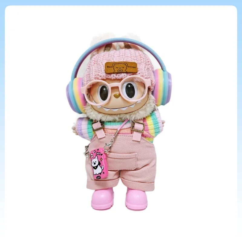 

Fro 15cm 17cm Labubu Doll Clothing Pink Rainbow Headset Set Ski Outfit Compatible With V1 V2 V3 Plush Doll Fashion Dress Up