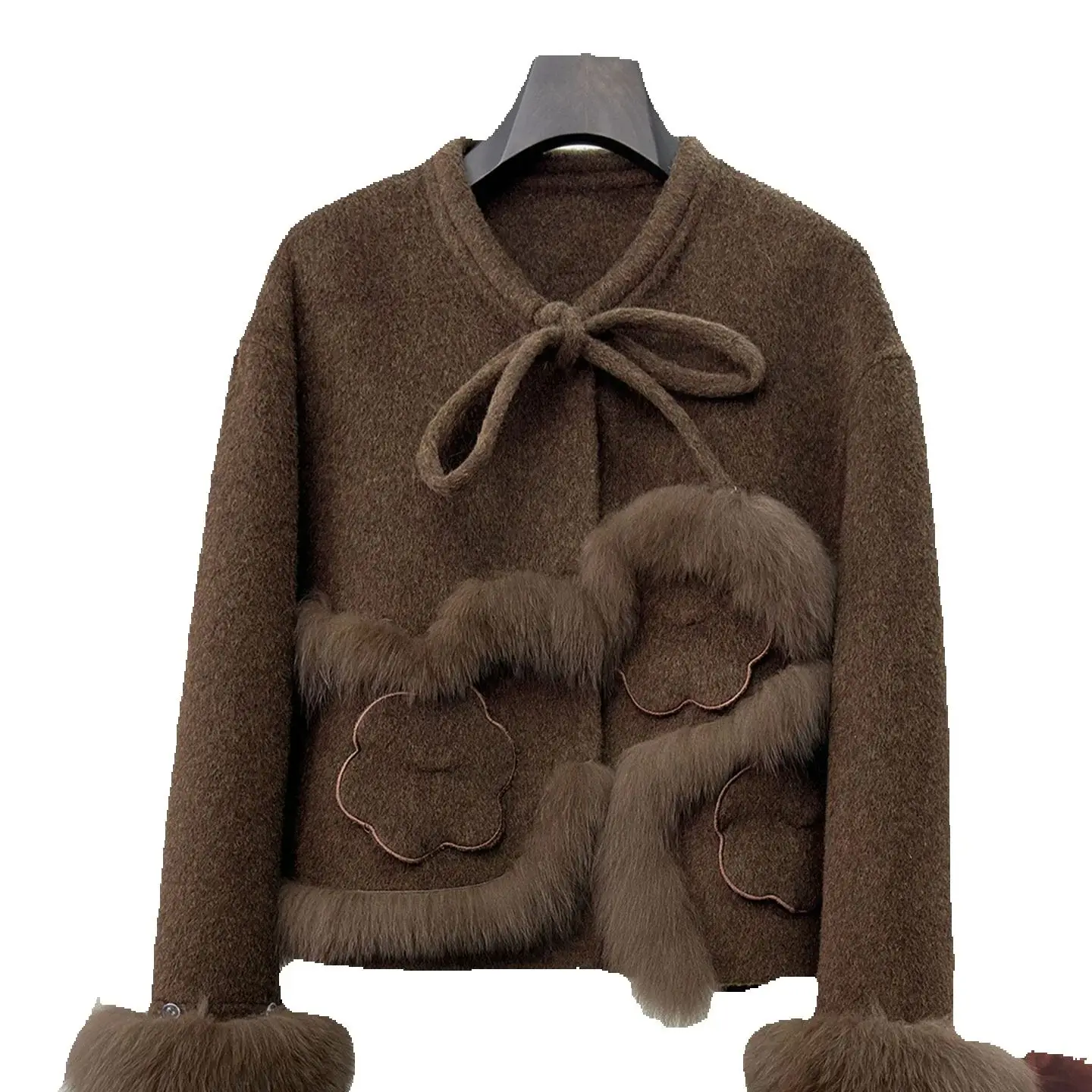 

Осень/зима 2022, новое двустороннее шерстяное пальто для женщин, короткое и высококачественное двустороннее кашемировое пальто с воротником из лисьего меха